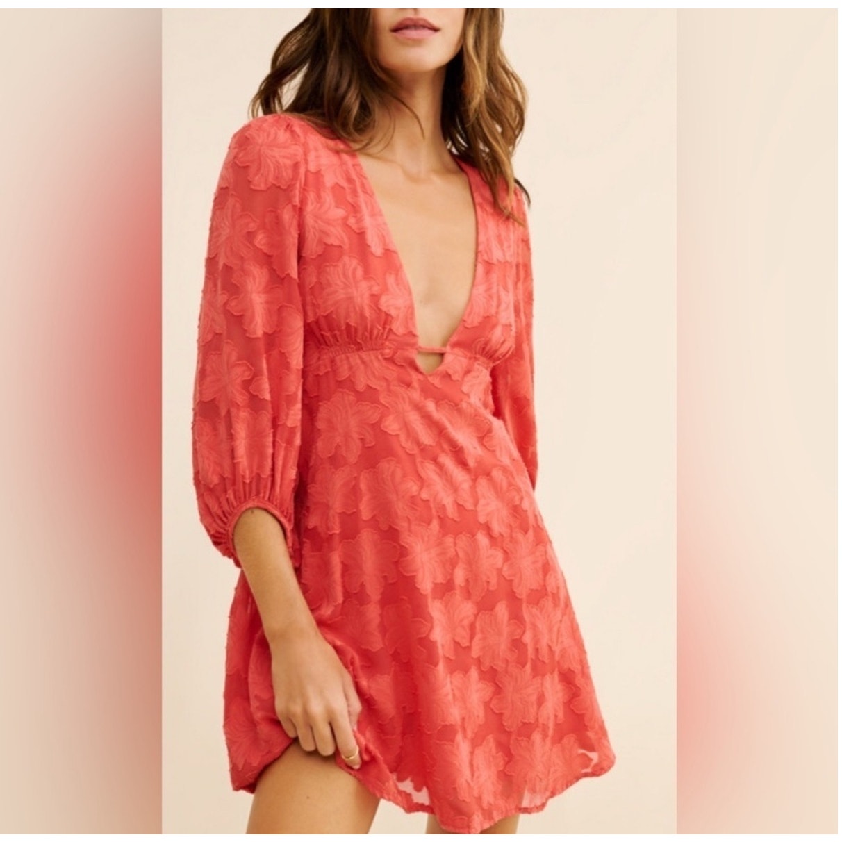 Anthropologie Jacquard Plunge Mini Dress Orange / Rust - Size 2